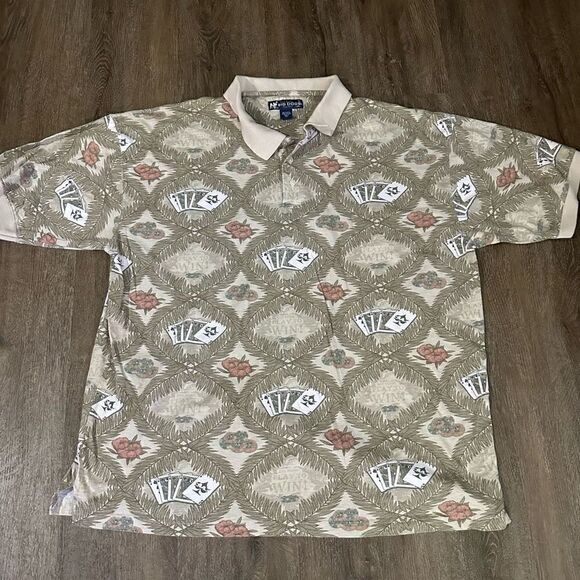 Vintage Big Dogs Cards and Poker Chips Print Mens Beige Polo Shirt Size 3X - Picture 1 of 6